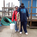 a man and woman holding 6 fish